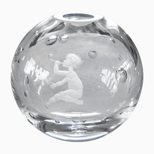 Bubbles Vase in Etched Glass attributed to Vicke Lindstrand for Orrefors, Sweden, 1930s