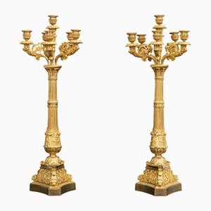 Candelabro Carlo X antico in bronzo dorato, inizio XIX secolo, set di 2