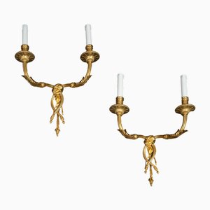 Apliques de pared Napoleón III antiguos de bronce dorado cincelado, Francia, siglo XIX. Juego de 2