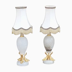 Weiße Onyx Tischlampen, 1920er, 2er Set