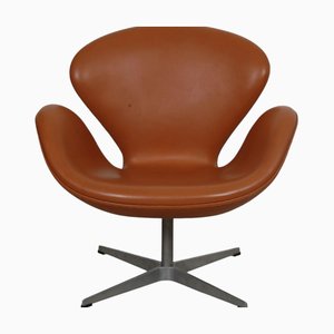Swan Chair in Cognac Leather by Arne Jacobsen, 2000s