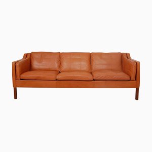Model 2213 3-Seater Sofa in Patinated Cognac Leather by Børge Mogensen, 1980s
