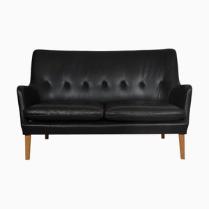 AV5 2-Seater Sofa in Black Leather by Arne Vodder