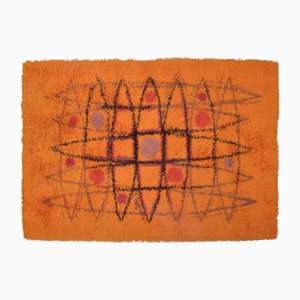 Large Scandinavian Space Age Cotton Rya Rug Motif, 1970s