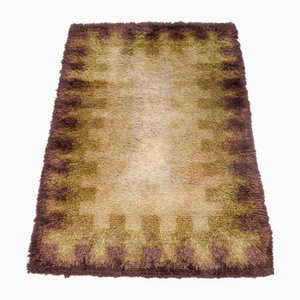 Scandinavian Brown, Yellow and White Cotton Rya Rug, 1970s