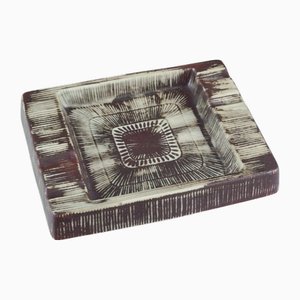 Brown and Light Glazed Stoneware Ashtray by Hertha Bengtson for Rörstrand, 1960s