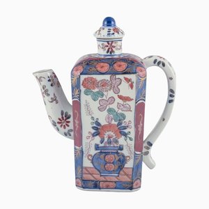 Asian Coffee Pot in Porcelain Hand-Painted with Polychrome Glaze