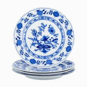 Porcelain Dinner Plates with Blue Onion Patterned Decoration, 1930s, Set of 4