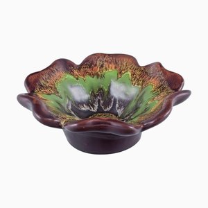 Wavy Multicoloured Glazed Ceramic Bowl from Vallauris, France, 1970s