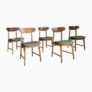 Dining Chairs in Wooden Frame and Fabric Seat, 1960s, Set of 5