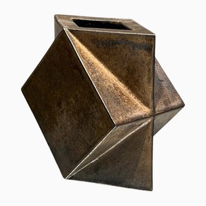 Jarrón minimalista de cerámica esmaltada en bronce de Jan Van Der Vaart, Países Bajos, años 70
