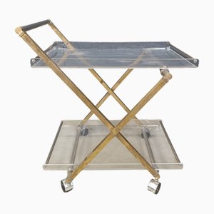 Brass and Acrylic Glass Serving Trolley, 1970s