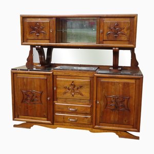 Large Mid-Century Walnut and Black Marble Sideboard