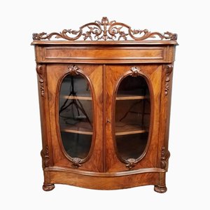 Antike geschwungene Napoleon III Vitrine aus Mahagoni, 1850
