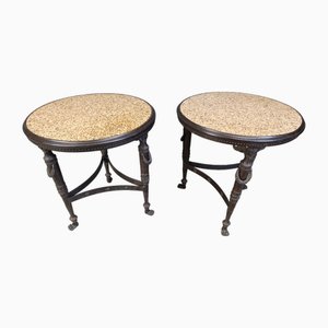 French Empire Style Marble and Bronze Side Tables, 1950s, Set of 2