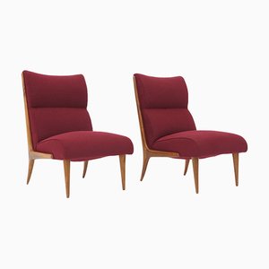 Set of Wooden and Bouclé Chairs, 1940s