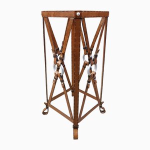 Iron and Faux Leather Side Table in the style of Jacques Adnet, 1970s