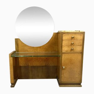 Art Deco Chest of Drawers with Psyche Mirror in Amboyna Burl, 1920