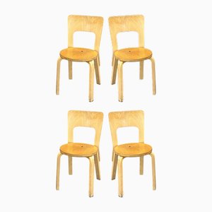 Sillas modelo 66 vintage de Alvar Aalto para Artek. Juego de 4