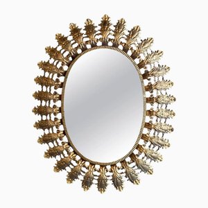 Spanish Gilt Metal Oval Sunburst Mirror, 1960