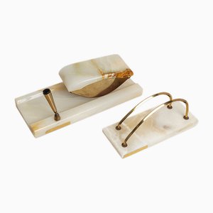 Set de Bureau en Pierre Naturelle avec Éléments en Laiton, Set de 3