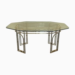 Mid-Century Modern Italian Geometrical Brass Dining Table with Glass Top, 1960