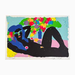 Walasse Ting, Schwarzer Akt mit Blumen, 1979, Lithographie