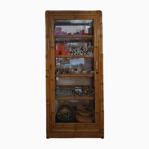 Manau and Bambu Showcase with Glass Shelves, 1970s