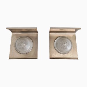 Wandlampen aus vernickeltem Metallblech & Glas, 1960er, 2er Set
