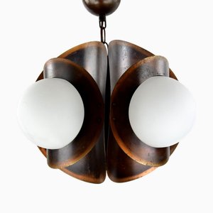 Lampe à Suspension Vintage en Cuivre et en Verre Laiteux, 1970s