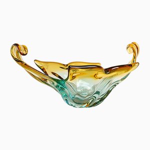 Glass Plate in Amber and Turquoise, 1970