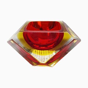 Cendrier Vintage Rouge et Jaune par Flavio Poli pour Seguso, Italie, 1960s