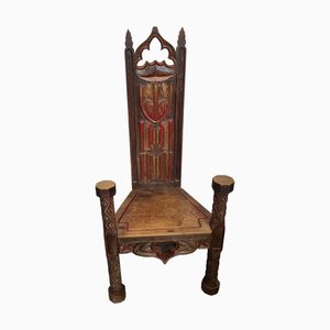 Spanish Hand Carved Gothic Style Chair, 1890s
