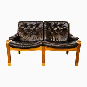 Skandinavische Vintage Teak & Leder Bank, 1960