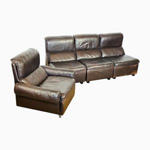 Scandinavian Modular Leather Sofa, 1970, 1960s, Set of 4
