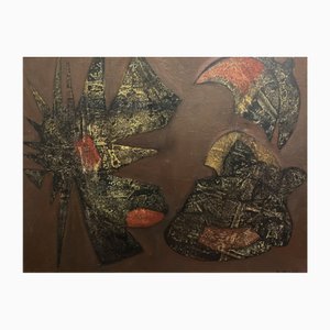 Ernst Went, Modernist Geometric Composition in Earth Tones, 1959, Oil on Fiberboard