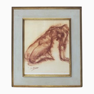 Mania Mavro, On Bare Knees, 1950s, Red Chalk on Paper, Framed