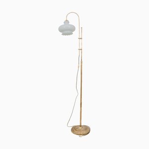 Lampe sur Pied en Métal avec Abat-Jour en Verre, 1950s