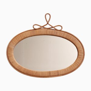 French Oval Rattan Mirror, 1960s