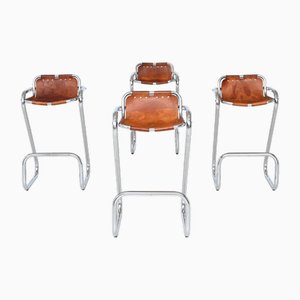 Tabourets de Bar Vintage en Cuir par Charlotte Perriand, 1960, Set de 4