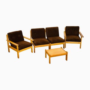 Mobilier de Salon Vintage en Chêne et Corduroy par Afra & Tobia Scarpa, 1960s, Set de 5