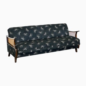 Vintage Wooden and Cane Sofa Bed, 1960s