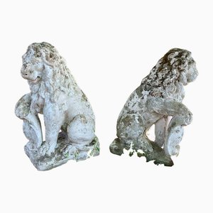 Leones de piedra de jardín. Juego de 2