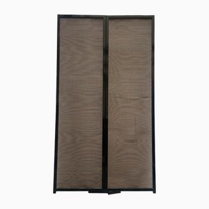 Paravent en Bois Laqué Noir et Rotin Naturel, 1970