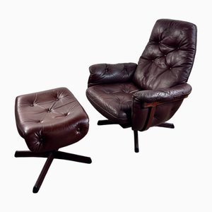 Ledersessel & Fußhocker von Göte Möbler, 1960, 2er Set