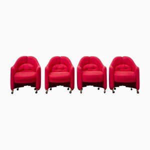 Sedie rosse con ruote, set di 4