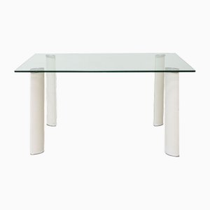 Table en Verre Trempé avec Pieds Recouverts de Cuir