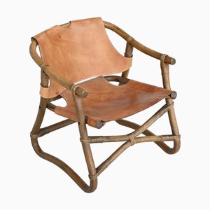 Espri Safari Stuhl aus Cognacfarbenem Leder & Bambus von Ikea, Schweden, 1970er