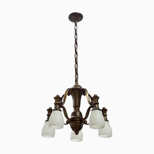 Lampadario in ottone, Repubblica Ceca, attribuito a Pavel Janák, anni '20