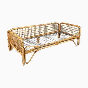 Mid-Century Modern Italian Daybed in Rattan and Metal Mesh, 1970s